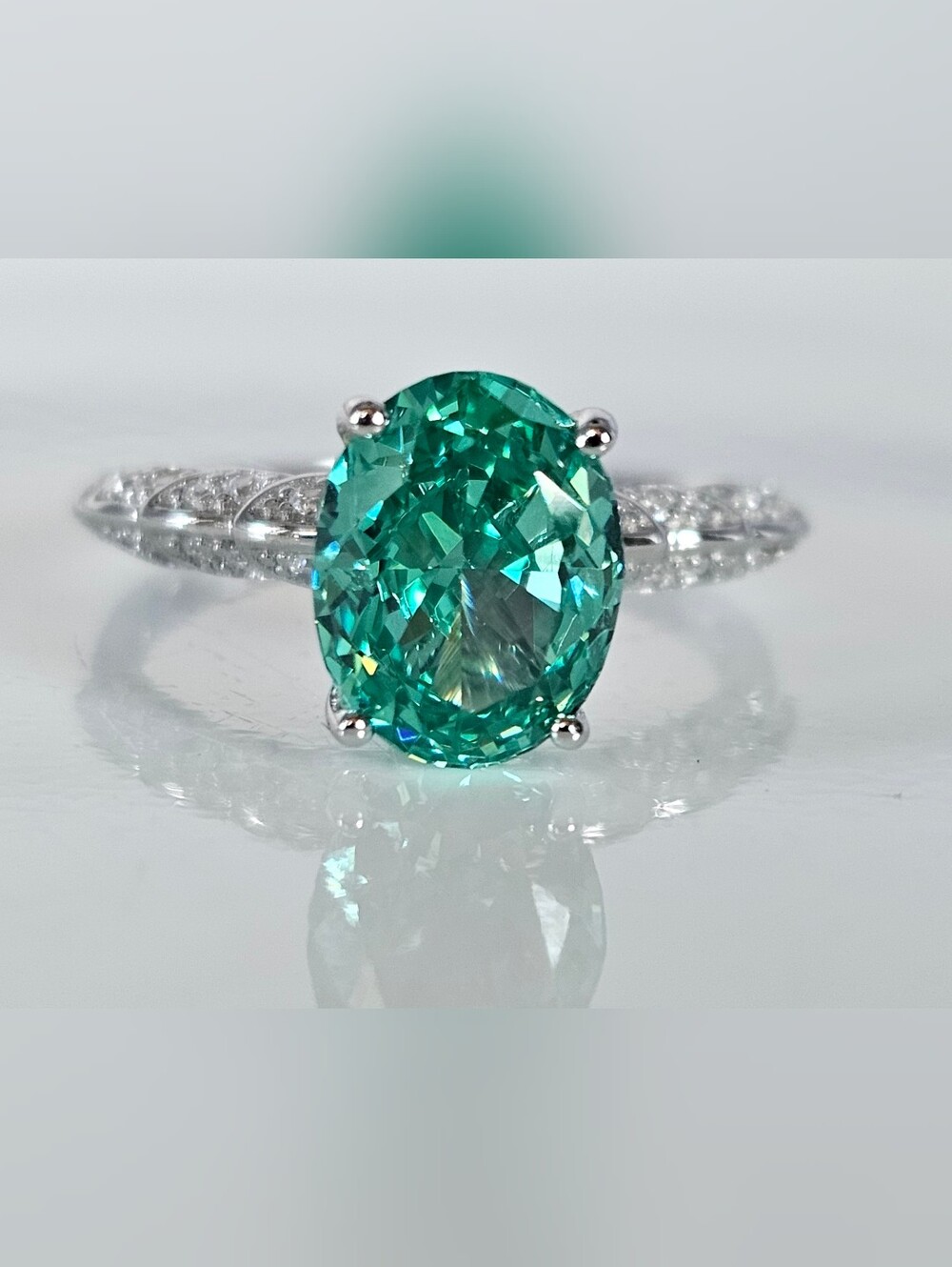 Lab Grown Paraiba Tourmaline & Moissanite Ring Size 8!